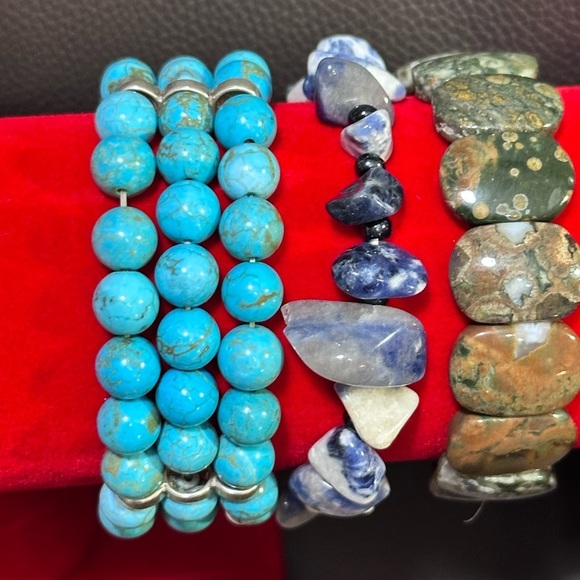 Handmade bracelets genuine stones sodalite Howlite Rainforest Rhyolite lot of 3 - Picture 3 of 5
